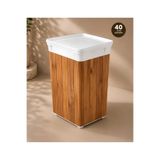 QUTU Trashbin Wood 40 L Plastik Beyaz Gövdeli Çöp Kovası