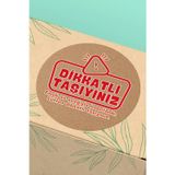 Quu ART 90 Adet - 3x3cm - Kraft Zemin Kırmızı Dikkatli Taşıyınız Emek ve Sevgiyle Hazırlandı Sticker 3x3cm - ST2273