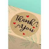 Quu ART 90 Adet - 3X3Cm - Thank You Kraft Kırmızı Kalp Figürlü Kargo Kutu Ambalaj Sticker Yuvarlak Paket Etiketi 3X3Cm - St2068