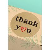 Quu ART 90 Adet - 3X3Cm - Thank You Kraft Kırmızı Kalpli Kargo Kutu Ambalaj Sticker Yuvarlak Paket Etiketi 3X3Cm - St2066