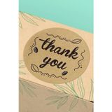 Quu ART 90 Adet - 3X3Cm - Thank You Kraft Yaprak Desenli Kargo Kutu Ambalaj Sticker Yuvarlak Paket Etiketi 3X3Cm - St2063