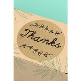 Quu ART 90 Adet - 3X3Cm - Thanks Kraft Yaprak Desenli Kargo Kutu Ambalaj Sticker Yuvarlak Paket Etiketi 3X3Cm - St2065