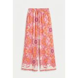 Quzu Beli Lastikli Şal Desenli Bol Paça Pantolon Pembe