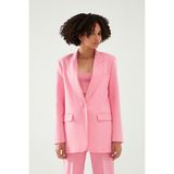 Quzu Blazer Ceket Kadın Şeker Pembe Dokuma Cepli Casual Stil ile Rahatlık Sunuyor
