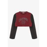Quzu Blazer Garnili Vatkalı Crop Sweatshirt Bordo