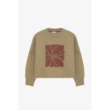 Quzu Çiçek Baskılı Oversize Sweatshirt Haki