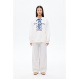 Quzu Fularlı Yazı Nakışlı Oversize Sweatshirt Ekru