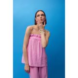 Quzu Gofre Kumaş Fırfırlı Straplez Bluz Pembe