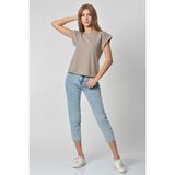 Quzu Omuzları Vatkalı Kadın T-Shirt - Kahverengi Kahverengi - 40