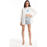 Quzu Oversize Ekru Kadın Gömlek 11478