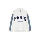Quzu Paris Yazı Baskılı Fermuarlı Sweatshirt Gri