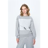 Quzu Sırtı Fermuar Detaylı Baskılı Sweatshirt Gri
