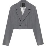 Quzu Vatka Detaylı Crop Blazer Ceket Gri - S