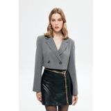 Quzu Vatka Detaylı Crop Blazer Ceket Gri