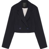 Quzu Vatka Detaylı Crop Blazer Ceket Lacivert