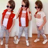 Quzucuk Kids Erkek Çocuk Denim Yelekli Kırmızı Takım