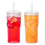 QWEZXO Kapaklı ve Cam Pipetli Cam Bardaklar,20oz Yüksek Borosilikat Cam Bardak Buzlu Kahve Su Smoothie