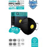 Qzer Siyah 5 Katlı Ventilli Ffp2 Nr N95 Maske - 50 Adet