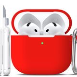 R-fun Airpods için Temizleyici Kitli 4. Nesil Kılıf Kapak, Anahtarlıklı Yumuşak Deri Silikon Kılıf Kapak, Erkekler ve Kadınlar için Tam Koruyucu Kılıf, Apple Latest Airpods 4 ile Uyumlu, Kırmızı