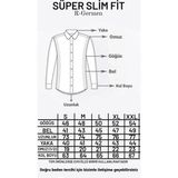 R-Germen Erkek Mavi Saten Likralı Pamuklu Süper Slim Fit Gömlek - XL - Siyah - Mavi - Beyaz