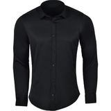 R-Germen Süper Slim Fit Likralı Saten Erkek Spor Gömlek - 02S-Siyah