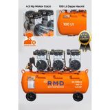 R.M.D KOMPRESÖR 100 Lt Hava Kompresörü Sessiz ve Yağsız 100LT SH1100X3
