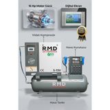 R.M.D KOMPRESÖR 15 Hp 500 Lt Depo Üstü Invertörlü Vidalı Hava Kompresör Seti S-15V