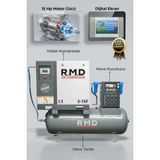 R.M.D KOMPRESÖR 15 Hp 500 Lt Depo Üstü Vidalı Hava Kompresör Seti I S-15F
