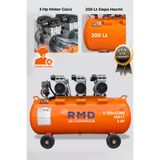 R.M.D KOMPRESÖR 200 Lt Hava Kompresörü Sessiz ve Yağsız S750X3I200