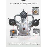 R.M.D KOMPRESÖR Üç Piston 8 Bar Kompresör Kafası R600