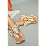 R312510504 Bej/Turuncu Kumaş Kadın Spor Ayakkabı Sneakers