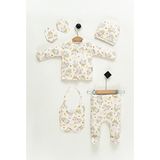 Rabbit Pattern Hastane Çıkışı Organik Kumaş 100% Pamuk Tavşan Yenidoğan Bebek Kıyafeti - Ekru