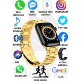 Rabbit Store Watch 8 Pro Metal Kordonlu Akıllı Saat 45MM Nfc Özellikli Bt Çağrı Destekli - 45 mm - Altın - Siyah