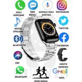 Rabbit Store Watch 8 Pro Metal Kordonlu Akıllı Saat 45MM Nfc Özellikli Bt Çağrı Destekli - 45 mm - Gümüş - Siyah