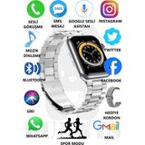 Rabbit Store Watch 8 Pro Metal Kordonlu Akıllı Saat 45MM Nfc Özellikli Bt Çağrı Destekli - 45 mm - Gümüş