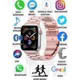 Rabbit Store Watch 8 Pro Metal Kordonlu Akıllı Saat 45MM Nfc Özellikli Bt Çağrı Destekli - 45 mm - Pembe - Gümüş