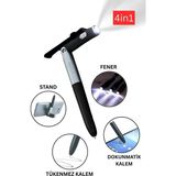 Rabbit Tech 4in1 Dokunmatik Kalem Fenerli Telefon Standı Tükenmez Kalem Tablet Telefon Uyumlu Stylus Pen Çizim - Siyah