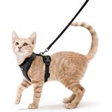 rabbitgoo Kedi koşum takımı ve tasma, yürümek için, kırılmaz, yumuşak, ayarlanabilir, kediler için yelek koşum, kolay kontrol, nefes alır, yansıtıcı şeritler, ceket, siyah, S