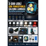 Rabelix 3 Cob LED Şarjlı 30 Watt Çalışma Lambası Powerbank Özellikli Kamp Lambası Type-C Şarjlı Manyetik Projektör Işığı-Işıldak