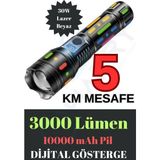 Rabelix 3000 Lümen 5 Km Mesafe 10000 Mah Pil Teleskopik Zoom-5 Modlu Şarjlı El Feneri