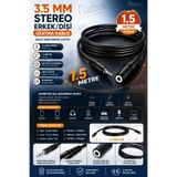 Rabelix Online Marketing 1.5 Metre 3.5mm Stereo Aux Uzatma Kablosu Erkek Dişi Ses Aktarım Kablosu Kulaklık Hoparlör TV Telefon Uyumlu