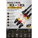 Rabelix Online Marketing 1.5 Metre Gold Uçlu 3 RCA + 3 RCA AV Kablo | Ses ve Görüntü Aktarım Kablosu | TV DVD Uydu Alıcı Projeksiyon Uyumlu