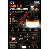 Rabelix Online Marketing 1.5 Metre Kablolu 12Volt 21 SMD LED Kamp Lambası Krokodil Maşalı Akü Bağlantılı Karavan Araç İçi Aydınlatma