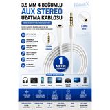 Rabelix Online Marketing 1 Metre 4 Boğumlu AUX Uzatma Kablosu 3.5mm Stereo Erkek Dişi Kulaklık Ses Uzatma Kablosu Mikrofon Destekli