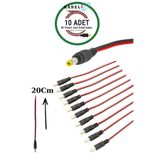 Rabelix Online Marketing 10 Adet Dc Power Jack Kablosu 20 cm Düz Erkek Çoklu SetKamera Modem LED Adaptör Güç Bağlantı Kablosu