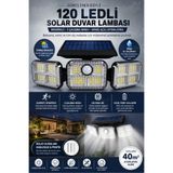 Rabelix Online Marketing 120 LED Sensörlü Solar Duvar Lambası 3 Modlu Güneş Enerjili Bahçe Aydınlatma IP65 Su Geçirmez Hareket Sensörlü Dış Mekan Aplik