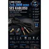 Rabelix Online Marketing 3.5mm Stereo Erkek to 2x6.3mm Mono Erkek Ses Kablosu 1.5 Metre Altın Uçlu AUX - Amfi Mikser Bağlantı Kablosu