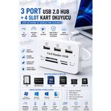 Rabelix Online Marketing 3 Port USB 2.0 Hub + 4 Slot Kart Okuyucu Çoklayıcı Adaptör Micro SD TF SD MMC USB Hub