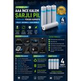 Rabelix Online Marketing 4 Adet Extreme Life+ 1.2V AAA Şarjlı Pil 1100mAh İnce Kalem Pil Ni-MH Şarj Edilebilir Pil HR03-Kumanda Pili
