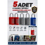 Rabelix Online Marketing 5 Adet 4 Haneli Şifreli Kombinasyonlu Asma Kilit Bavul Valiz Dolap Çanta Güvenlik Kilidi